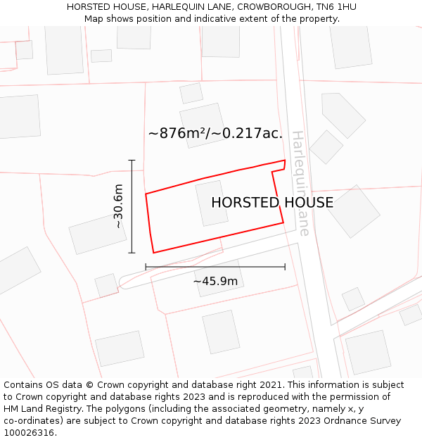 HORSTED HOUSE, HARLEQUIN LANE, CROWBOROUGH, TN6 1HU: Plot and title map