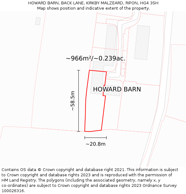 HOWARD BARN, BACK LANE, KIRKBY MALZEARD, RIPON, HG4 3SH: Plot and title map