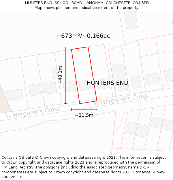 HUNTERS END, SCHOOL ROAD, LANGHAM, COLCHESTER, CO4 5PB: Plot and title map