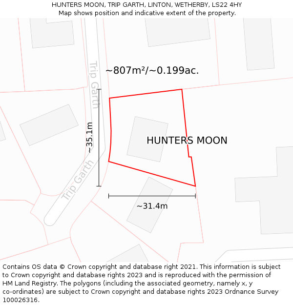 HUNTERS MOON, TRIP GARTH, LINTON, WETHERBY, LS22 4HY: Plot and title map