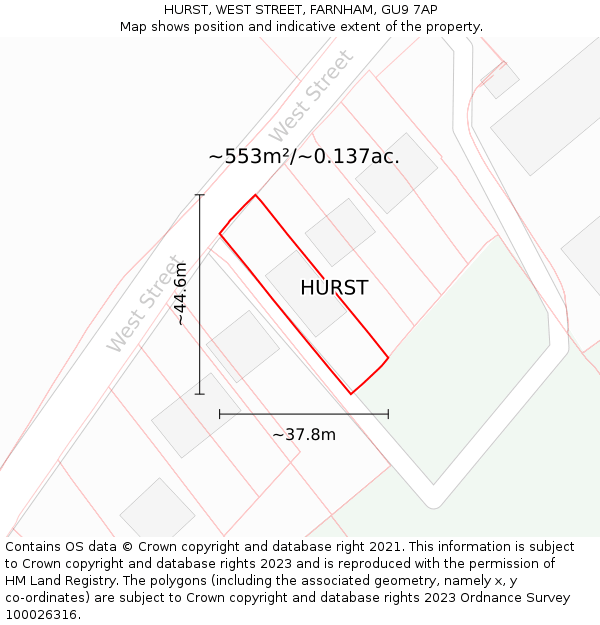 HURST, WEST STREET, FARNHAM, GU9 7AP: Plot and title map