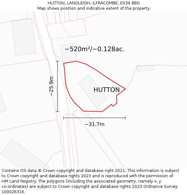 HUTTON, LANGLEIGH, ILFRACOMBE, EX34 8BG: Plot and title map