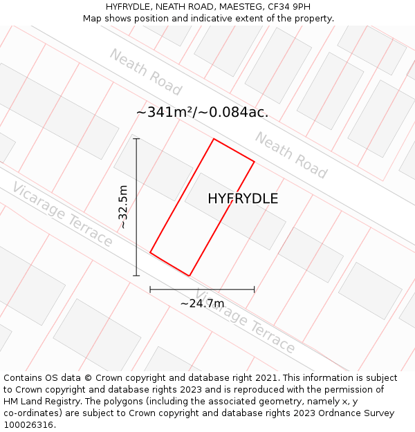 HYFRYDLE, NEATH ROAD, MAESTEG, CF34 9PH: Plot and title map