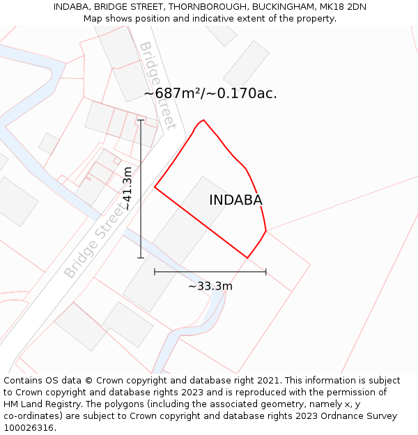 INDABA, BRIDGE STREET, THORNBOROUGH, BUCKINGHAM, MK18 2DN: Plot and title map