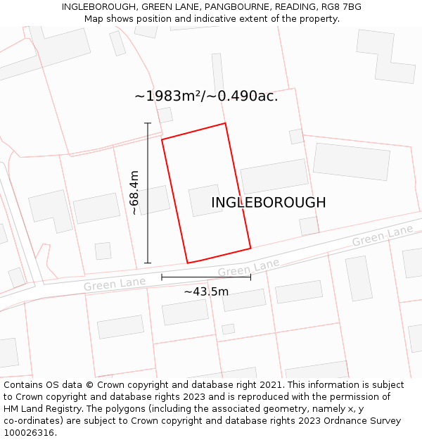 INGLEBOROUGH, GREEN LANE, PANGBOURNE, READING, RG8 7BG: Plot and title map