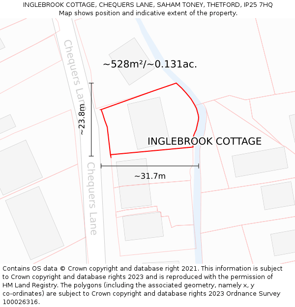 INGLEBROOK COTTAGE, CHEQUERS LANE, SAHAM TONEY, THETFORD, IP25 7HQ: Plot and title map