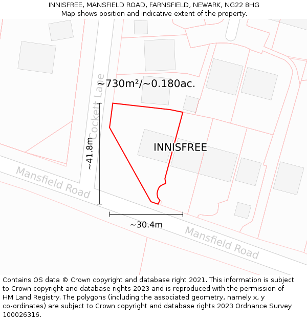 INNISFREE, MANSFIELD ROAD, FARNSFIELD, NEWARK, NG22 8HG: Plot and title map