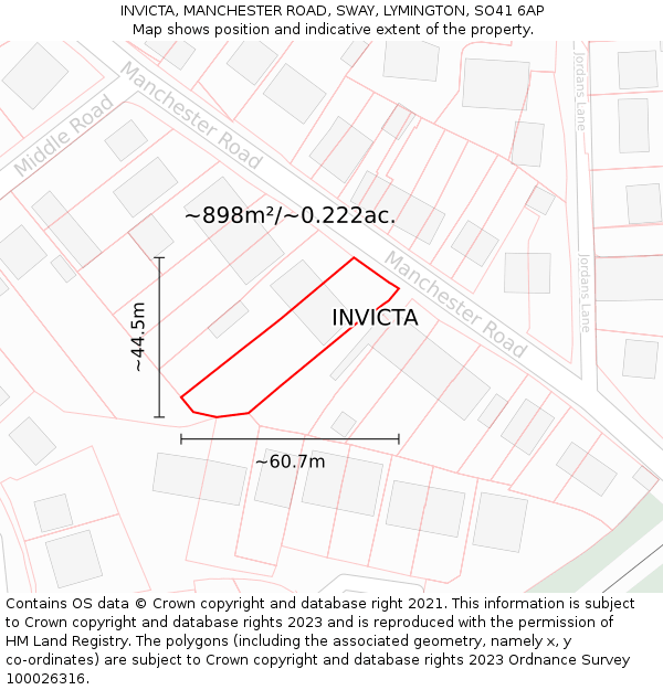 INVICTA, MANCHESTER ROAD, SWAY, LYMINGTON, SO41 6AP: Plot and title map