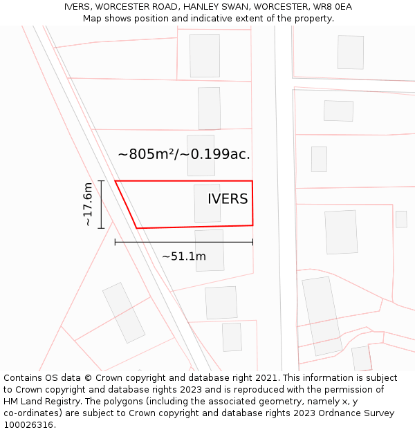 IVERS, WORCESTER ROAD, HANLEY SWAN, WORCESTER, WR8 0EA: Plot and title map