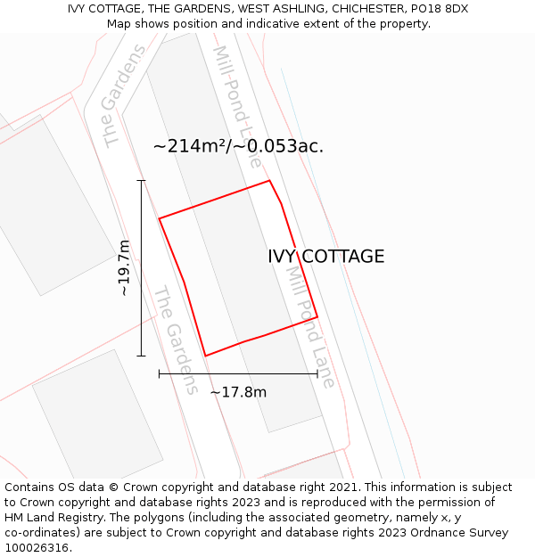 IVY COTTAGE, THE GARDENS, WEST ASHLING, CHICHESTER, PO18 8DX: Plot and title map