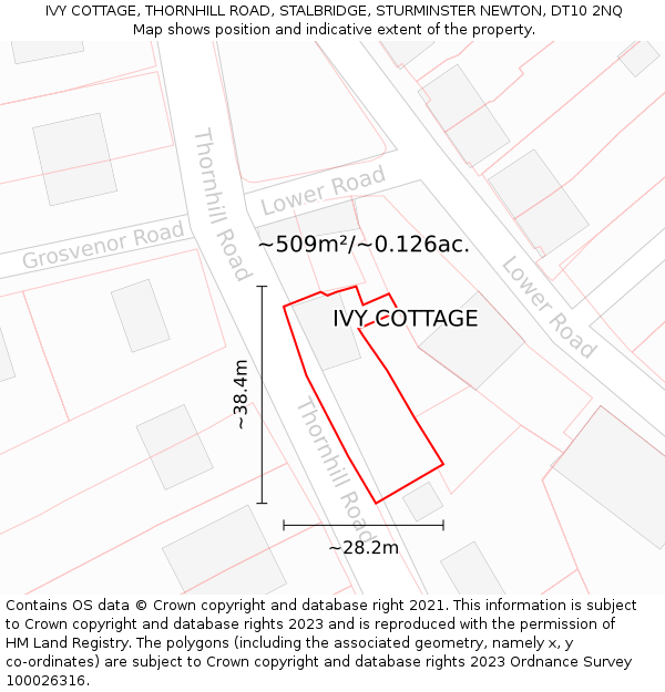 IVY COTTAGE, THORNHILL ROAD, STALBRIDGE, STURMINSTER NEWTON, DT10 2NQ: Plot and title map