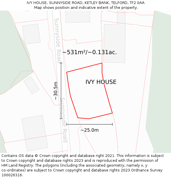 IVY HOUSE, SUNNYSIDE ROAD, KETLEY BANK, TELFORD, TF2 0AA: Plot and title map