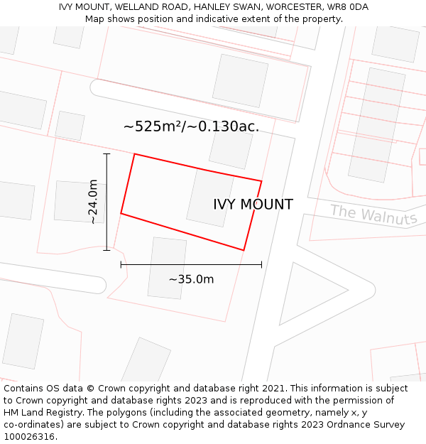 IVY MOUNT, WELLAND ROAD, HANLEY SWAN, WORCESTER, WR8 0DA: Plot and title map