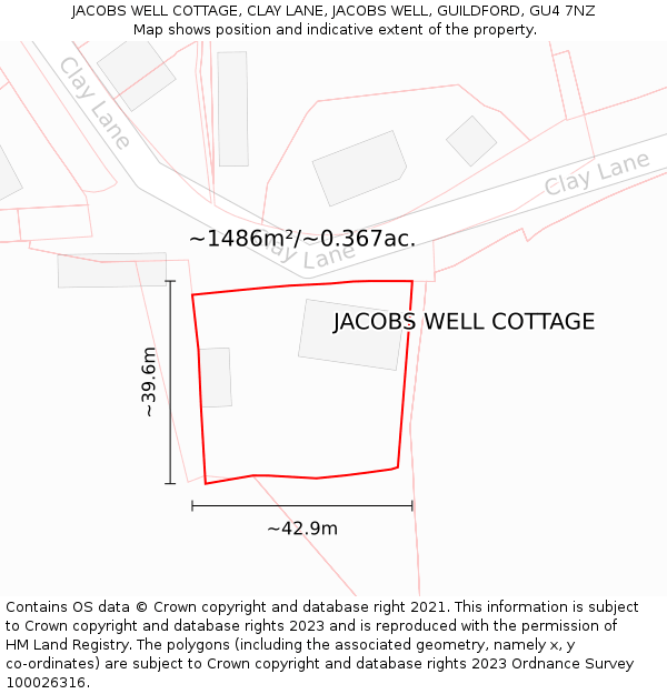 JACOBS WELL COTTAGE, CLAY LANE, JACOBS WELL, GUILDFORD, GU4 7NZ: Plot and title map