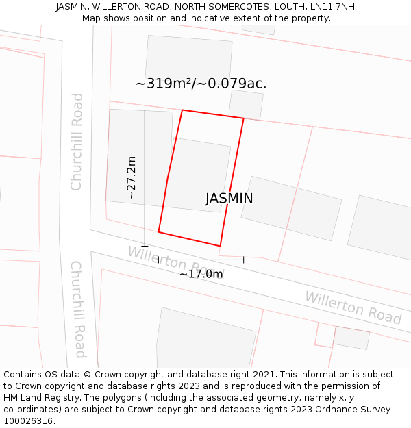 JASMIN, WILLERTON ROAD, NORTH SOMERCOTES, LOUTH, LN11 7NH: Plot and title map