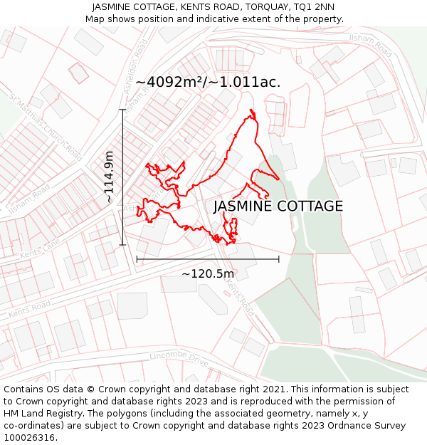 JASMINE COTTAGE, KENTS ROAD, TORQUAY, TQ1 2NN: Plot and title map