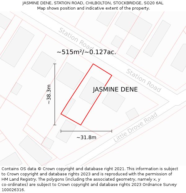 JASMINE DENE, STATION ROAD, CHILBOLTON, STOCKBRIDGE, SO20 6AL: Plot and title map