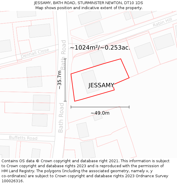 JESSAMY, BATH ROAD, STURMINSTER NEWTON, DT10 1DS: Plot and title map