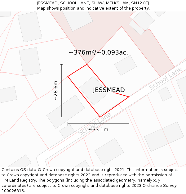 JESSMEAD, SCHOOL LANE, SHAW, MELKSHAM, SN12 8EJ: Plot and title map