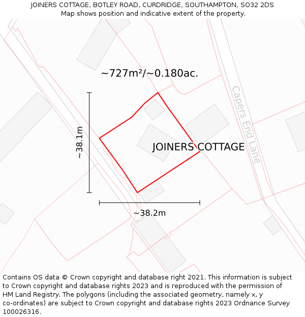 JOINERS COTTAGE, BOTLEY ROAD, CURDRIDGE, SOUTHAMPTON, SO32 2DS: Plot and title map