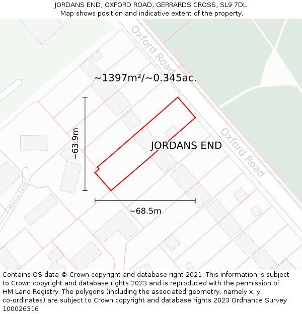 JORDANS END, OXFORD ROAD, GERRARDS CROSS, SL9 7DL: Plot and title map