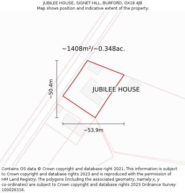 JUBILEE HOUSE, SIGNET HILL, BURFORD, OX18 4JB: Plot and title map