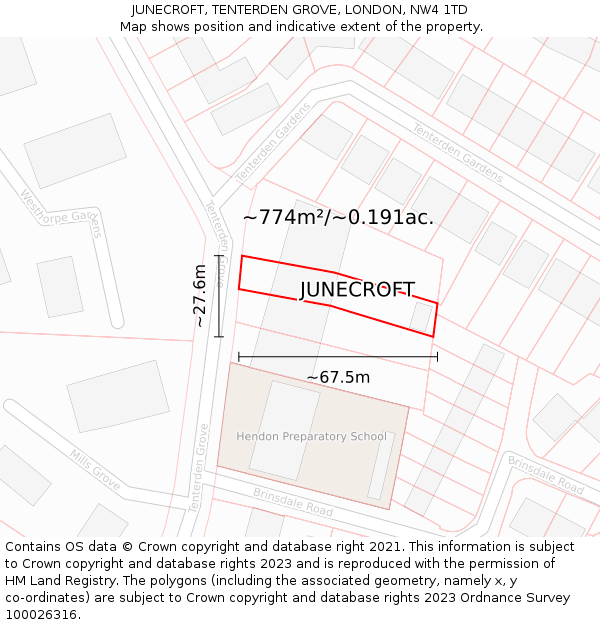 JUNECROFT, TENTERDEN GROVE, LONDON, NW4 1TD: Plot and title map