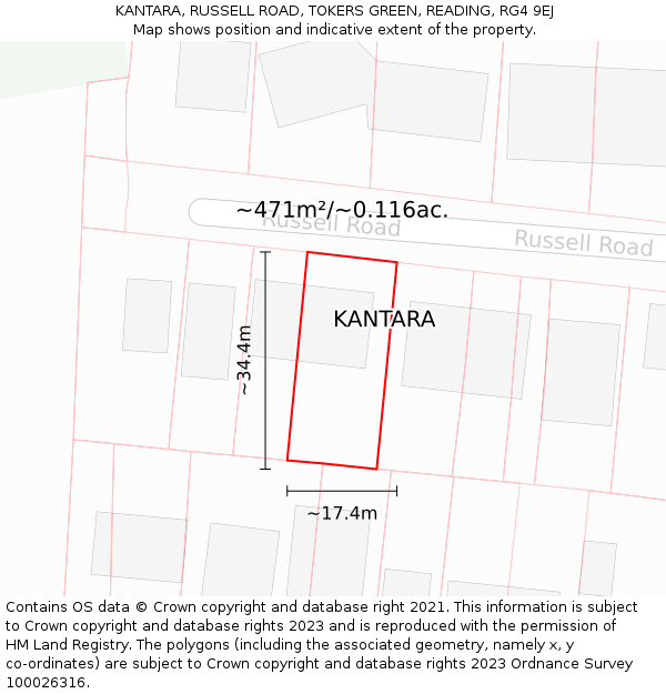 KANTARA, RUSSELL ROAD, TOKERS GREEN, READING, RG4 9EJ: Plot and title map