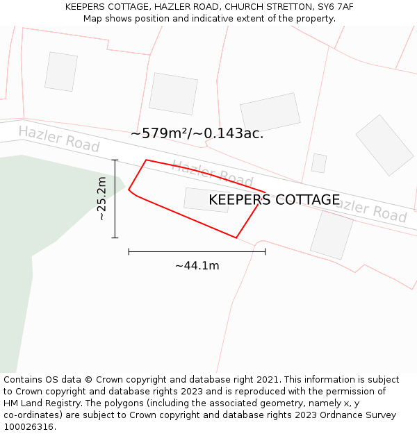 KEEPERS COTTAGE, HAZLER ROAD, CHURCH STRETTON, SY6 7AF: Plot and title map