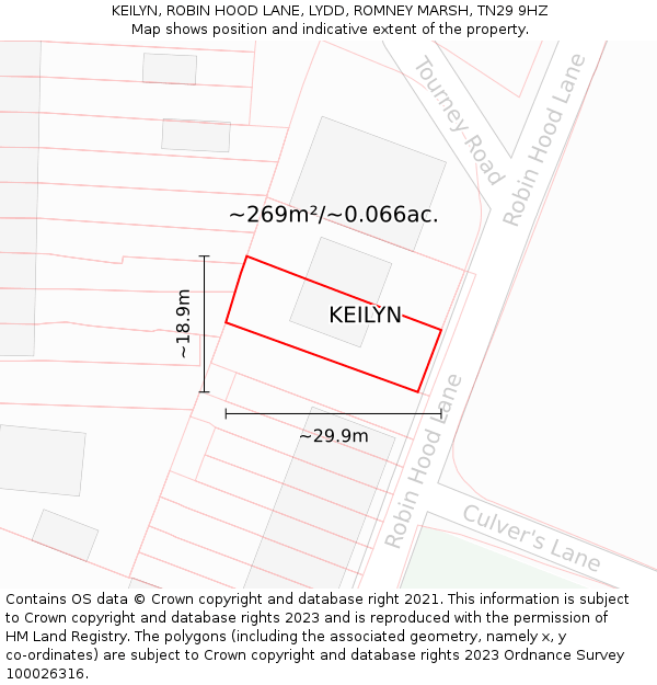 KEILYN, ROBIN HOOD LANE, LYDD, ROMNEY MARSH, TN29 9HZ: Plot and title map