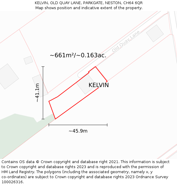 KELVIN, OLD QUAY LANE, PARKGATE, NESTON, CH64 6QR: Plot and title map