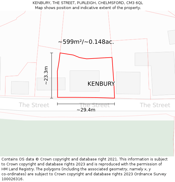 KENBURY, THE STREET, PURLEIGH, CHELMSFORD, CM3 6QL: Plot and title map