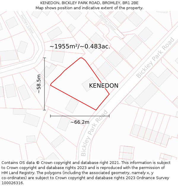 KENEDON, BICKLEY PARK ROAD, BROMLEY, BR1 2BE: Plot and title map