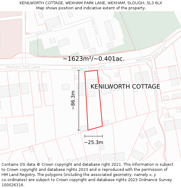 KENILWORTH COTTAGE, WEXHAM PARK LANE, WEXHAM, SLOUGH, SL3 6LX: Plot and title map