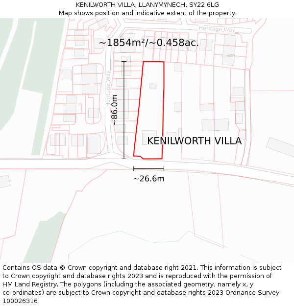 KENILWORTH VILLA, LLANYMYNECH, SY22 6LG: Plot and title map