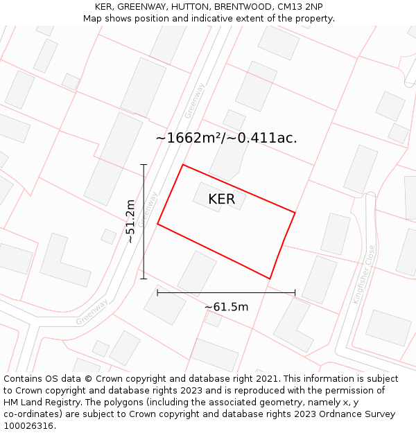 KER, GREENWAY, HUTTON, BRENTWOOD, CM13 2NP: Plot and title map