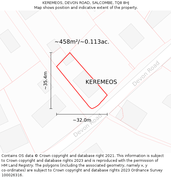 KEREMEOS, DEVON ROAD, SALCOMBE, TQ8 8HJ: Plot and title map