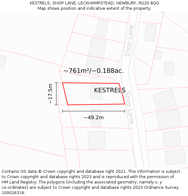 KESTRELS, SHOP LANE, LECKHAMPSTEAD, NEWBURY, RG20 8QG: Plot and title map