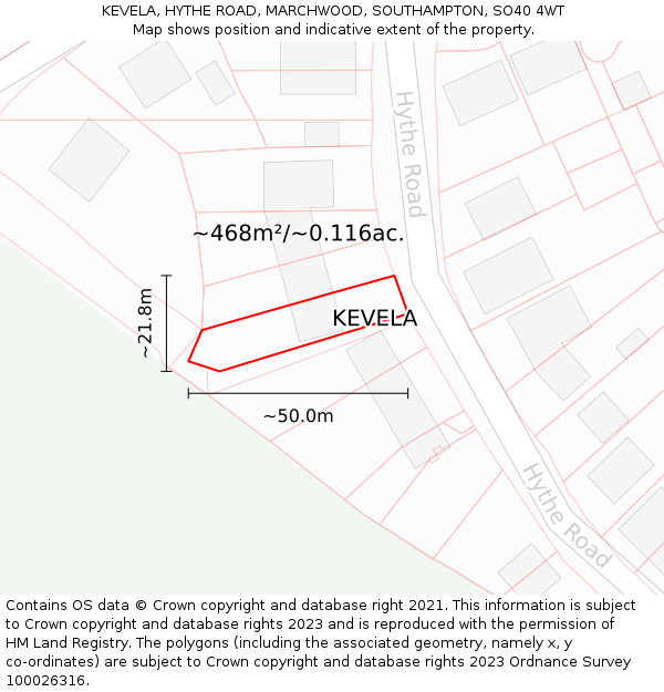 KEVELA, HYTHE ROAD, MARCHWOOD, SOUTHAMPTON, SO40 4WT: Plot and title map