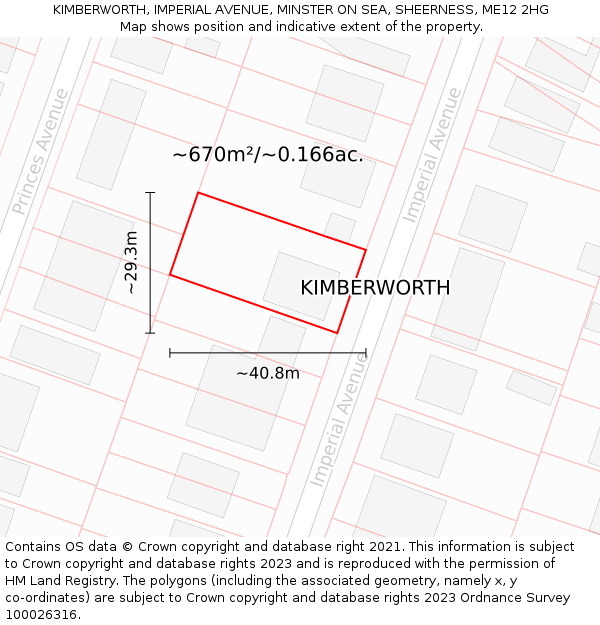 KIMBERWORTH, IMPERIAL AVENUE, MINSTER ON SEA, SHEERNESS, ME12 2HG: Plot and title map