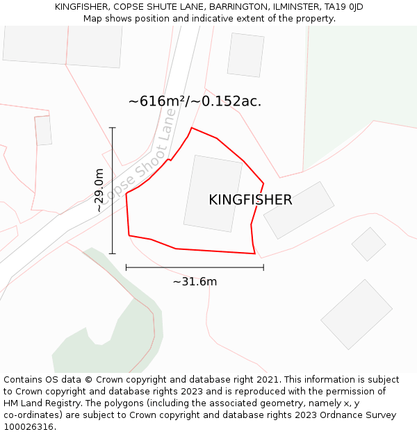 KINGFISHER, COPSE SHUTE LANE, BARRINGTON, ILMINSTER, TA19 0JD: Plot and title map