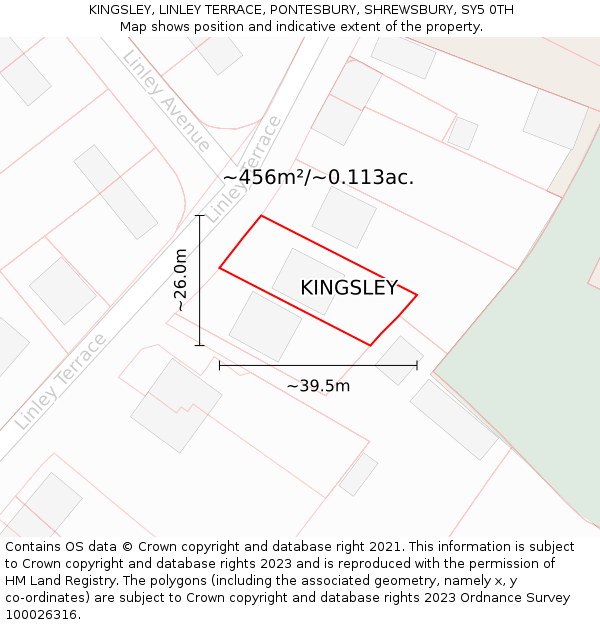 KINGSLEY, LINLEY TERRACE, PONTESBURY, SHREWSBURY, SY5 0TH: Plot and title map