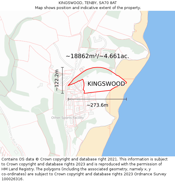 KINGSWOOD, TENBY, SA70 8AT: Plot and title map