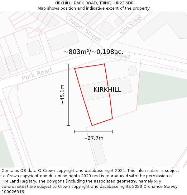 KIRKHILL, PARK ROAD, TRING, HP23 6BP: Plot and title map