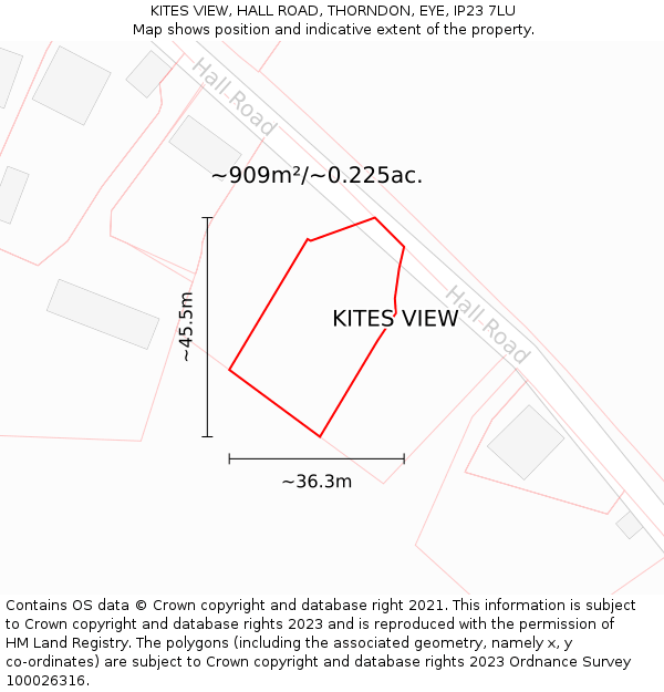 KITES VIEW, HALL ROAD, THORNDON, EYE, IP23 7LU: Plot and title map