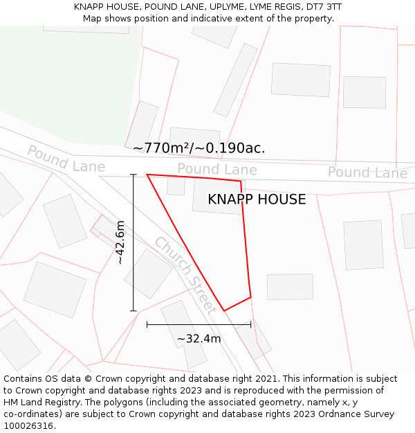 KNAPP HOUSE, POUND LANE, UPLYME, LYME REGIS, DT7 3TT: Plot and title map