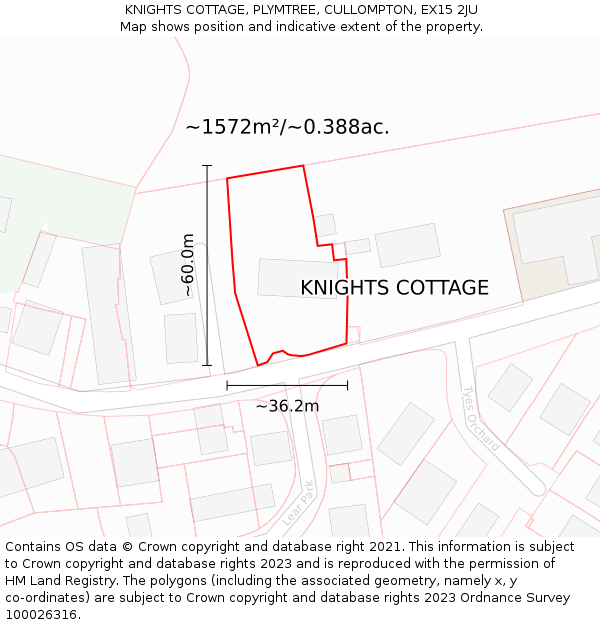 KNIGHTS COTTAGE, PLYMTREE, CULLOMPTON, EX15 2JU: Plot and title map