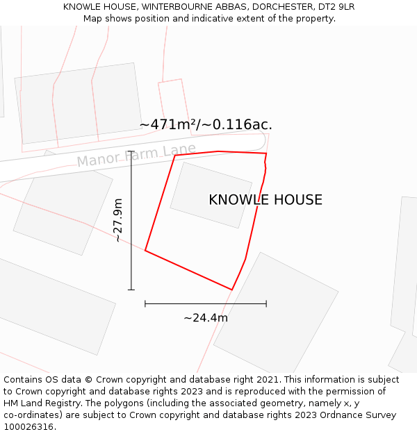 KNOWLE HOUSE, WINTERBOURNE ABBAS, DORCHESTER, DT2 9LR: Plot and title map