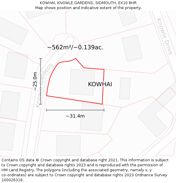 KOWHAI, KNOWLE GARDENS, SIDMOUTH, EX10 8HR: Plot and title map