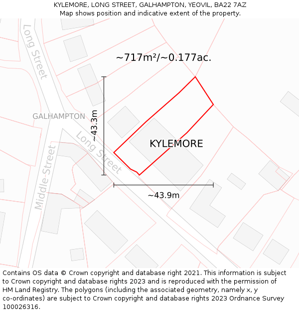 KYLEMORE, LONG STREET, GALHAMPTON, YEOVIL, BA22 7AZ: Plot and title map